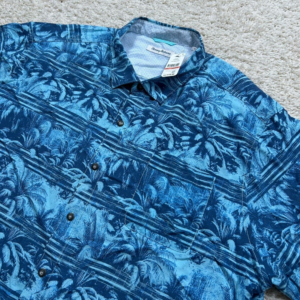 Tommy Bahama Button Up Shirt 3XL Blue Primo Palm Tree Print Short Sleeve New NWT